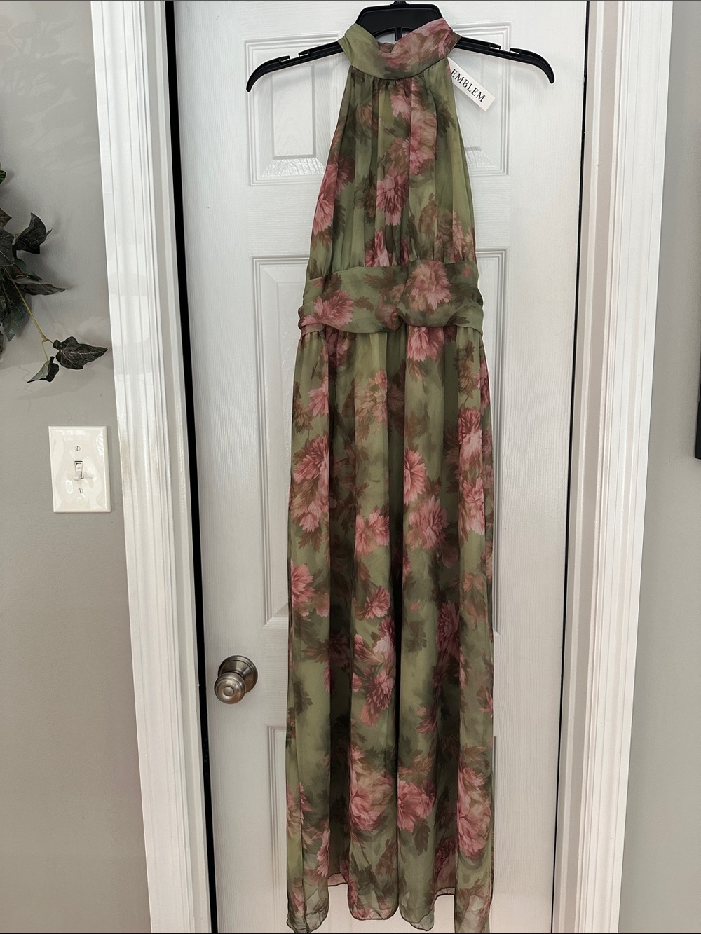 Halter Floral Maxi Dress in Olive and Rose